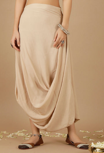 Beige Plain Drape Skirt